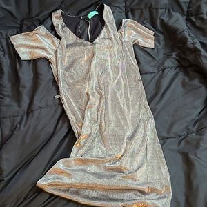 Filly Flair shiny silver frozen shoulder dress